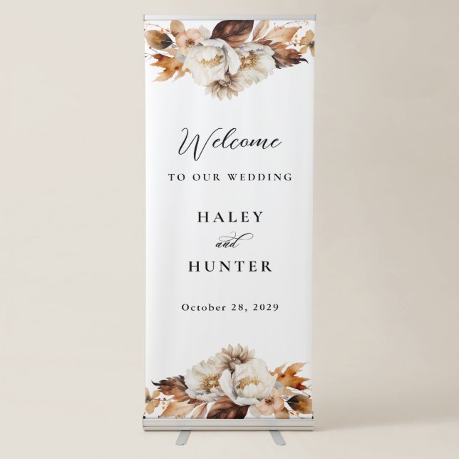 Rustic Fall Floral Wedding Welcome Retractable Banner (Front)