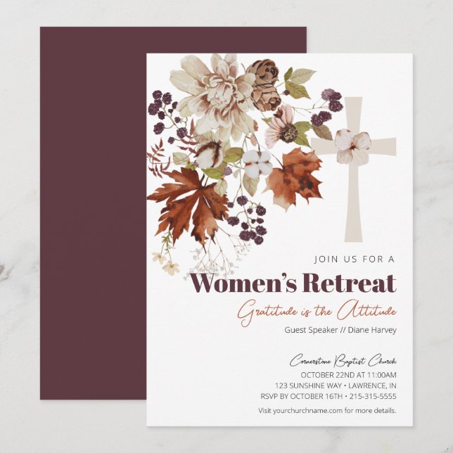 Rustic Fall Floral Women's Church Retreat Invitation (Front/Back)