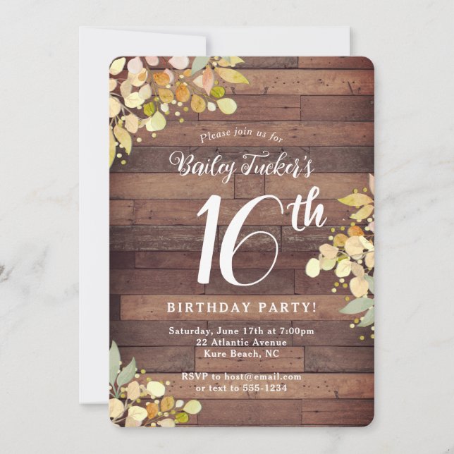 Rustic Fall Florals Gold Dots Sweet 16th Birthday Invitation (Front)