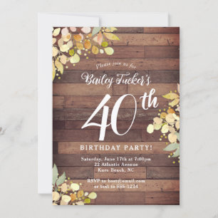 Rustic Fall Florals Gold Foil Dots 40th Birthday Invitation