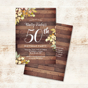 Rustic Fall Florals Gold Foil Dots 50th Birthday Invitation