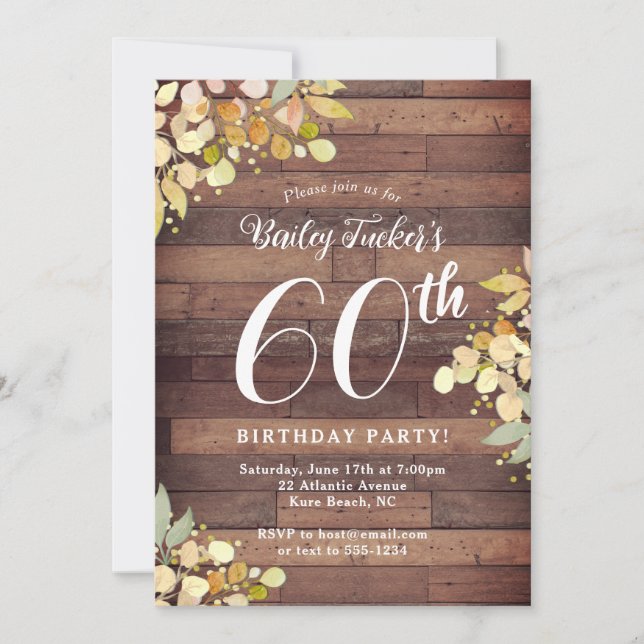 Rustic Fall Florals Gold Foil Dots 60th Birthday Invitation (Front)
