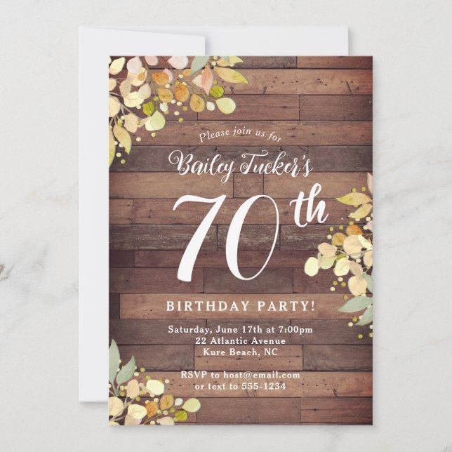 Rustic Fall Florals Gold Foil Dots 70th Birthday Invitation (Front)