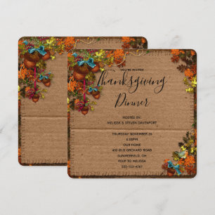 Rustic Fall Flowers & Acorns Thanksgiving Dinner Invitation