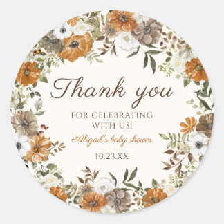 Rustic Fall Flowers Baby Shower Thank You Classic Round Sticker