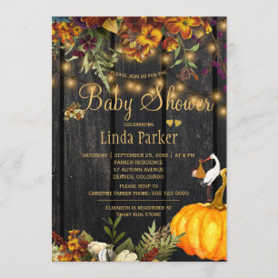 Rustic fall flowers barn wood autumn baby shower invitation
