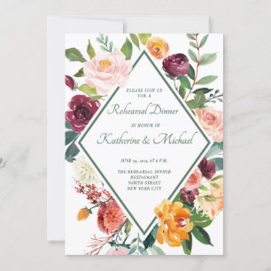 Rustic Fall Flowers Sage Green Rehearsal Dinner Invitation