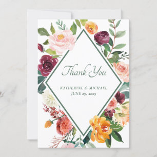Rustic Fall Flowers Sage Green Thank You Card