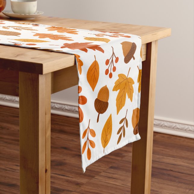 Rustic Fall Foliage & Acorn Short Table Runner (In Situ)