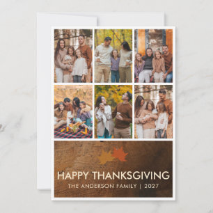 Rustic Fall Foliage Family Thanksgiving 6 Photo Holiday Card