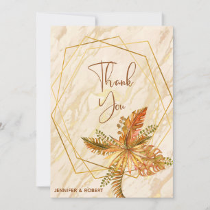 Rustic Fall Foliage Gold Frame Thank You Card