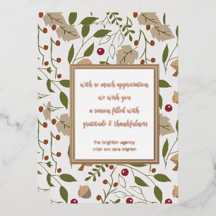 Rustic Fall Foliage Thanksgiving Gratitude Foil Holiday Card