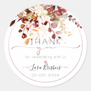 Rustic Fall Foliage Watercolor Rust Gum Eucalyptus Classic Round Sticker