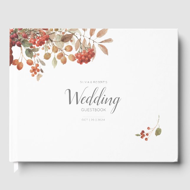 Rustic Fall Foliage Watercolor Wedding Guest Book (Front)