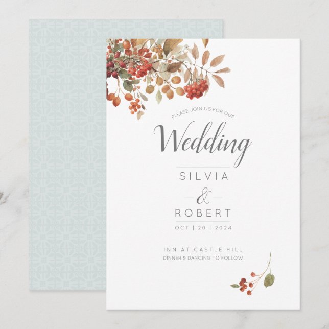 Rustic Fall Foliage Watercolor Wedding Invitation (Front/Back)