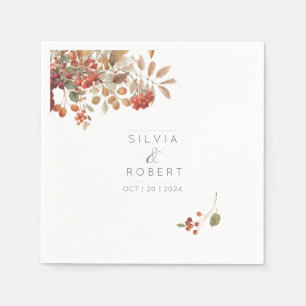 Rustic Fall Foliage Watercolor Wedding Napkin