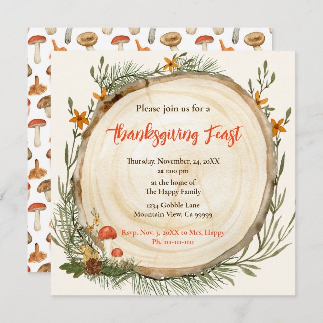 Rustic Fall Foliage Wildflowers Mushroom  Invitation (Front/Back)