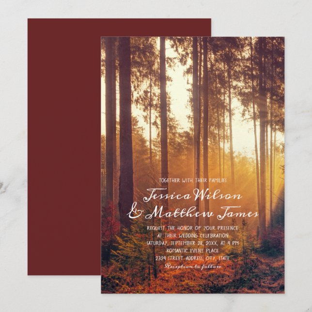 Rustic Fall Forest Autumn Colours Country Wedding Invitation (Front/Back)