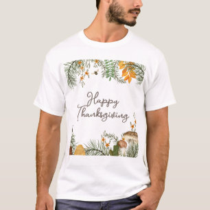 Rustic Fall Forest Mushrooms Leaves Thanksgiving T-Shirt