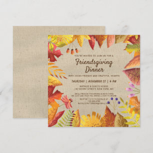 Rustic Fall Friendsgiving Dinner Watercolor Floral Invitation