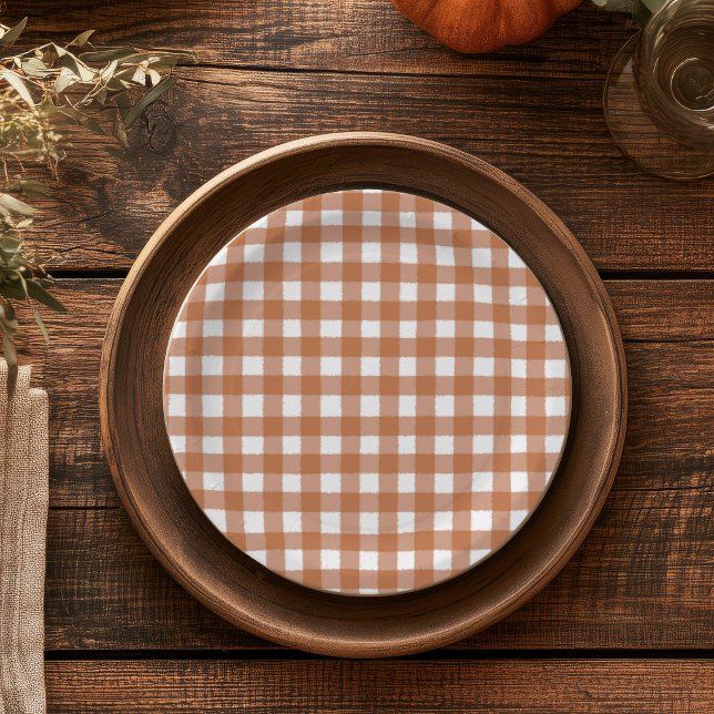 Rustic Fall Gingham Dinner Party Paper Plate (Creator Uploaded)