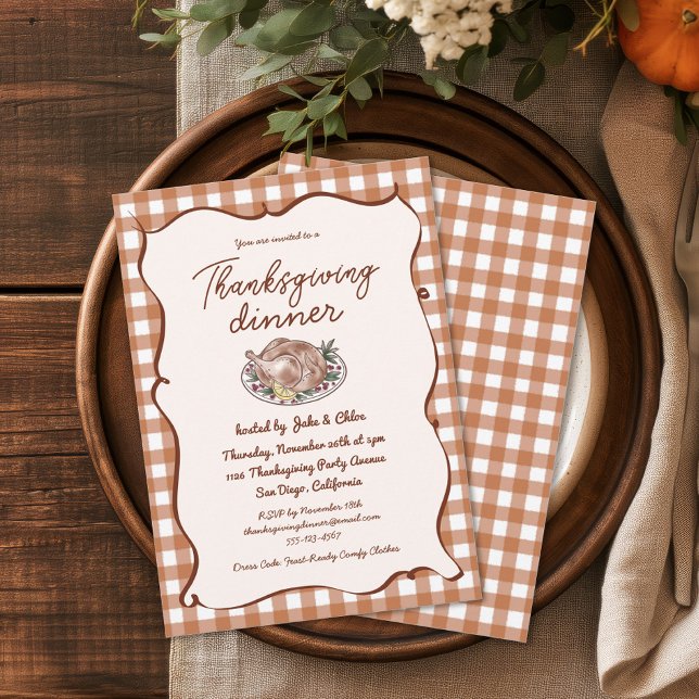 Rustic Fall Gingham Thanksgiving Dinner Invitation (Creator Uploaded)
