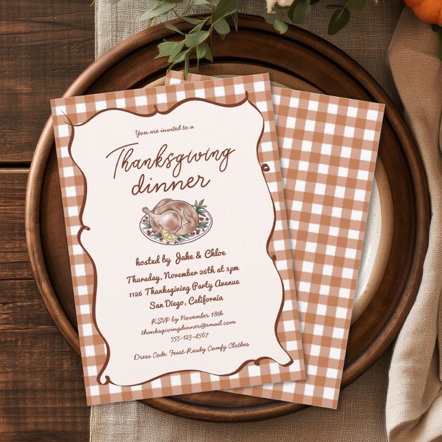 Rustic Fall Gingham Thanksgiving Dinner Invitation (Creator Uploaded)