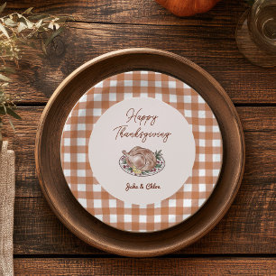 Rustic Fall Gingham Thanksgiving Dinner Paper Plate