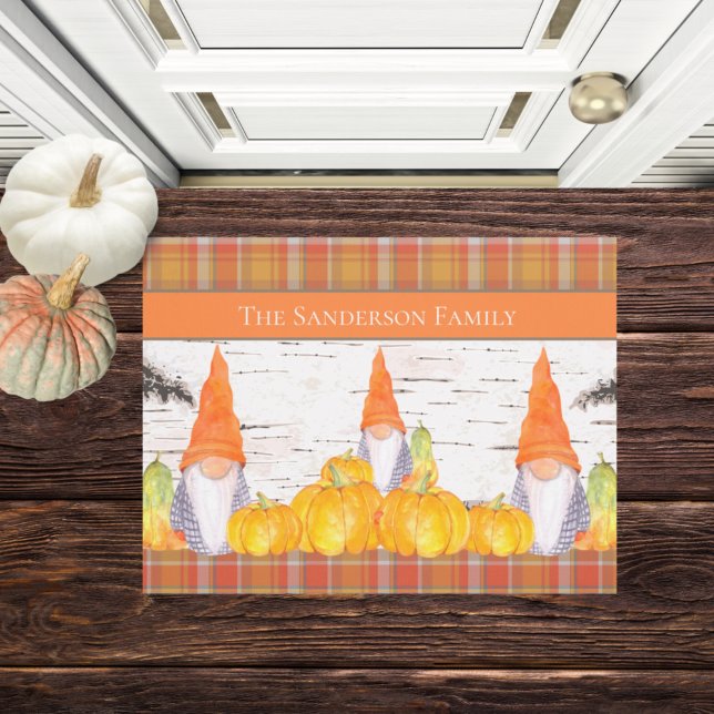 Rustic Fall Gnome orange plaid pumpkin  Doormat (Creator Uploaded)