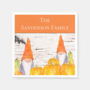 Rustic Fall Gnome orange plaid pumpkin Napkin