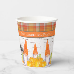 Rustic Fall Gnome pumpkin orange plaid Paper Cups