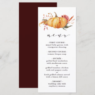 Rustic Fall Gold Floral Pumpkin Wedding Menu
