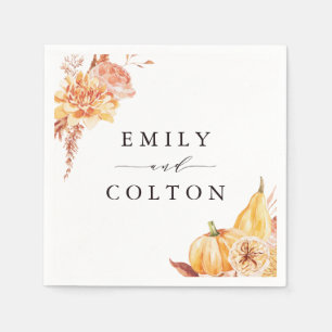 Rustic Fall Gold Floral Pumpkin Wedding Napkin