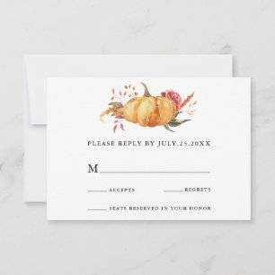 Rustic Fall Gold Floral Pumpkin Wedding RSVP Card