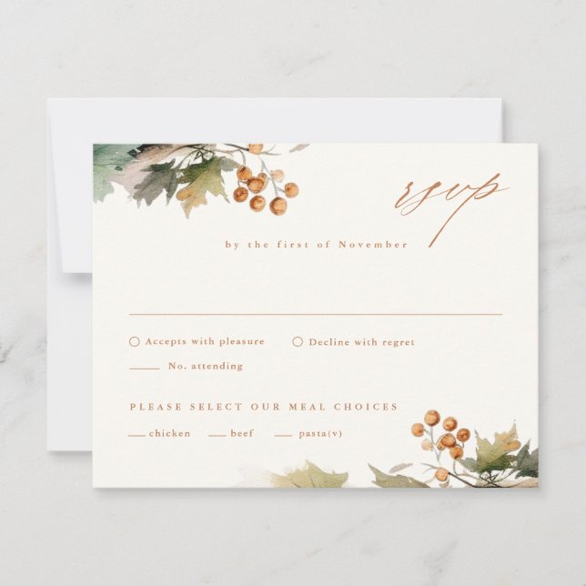 Rustic Fall Greenery Leaves Foliage Wedding RSVP Card (Front)