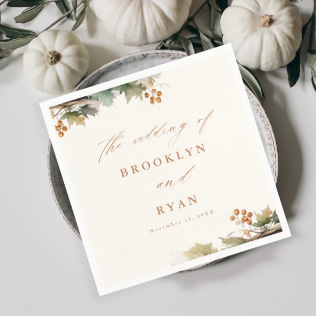 Rustic Fall Greenery Leaves Wedding Napkin (Rustic fall wedding napkins.)