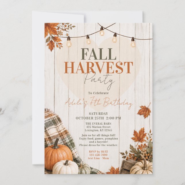Rustic Fall Harvest Pumpkin Lights Birthday Party  Invitation (Front)