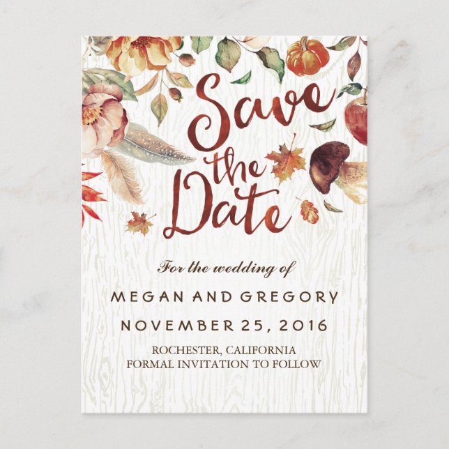 Rustic Fall Harvest Pumpkin Save the Date Announcement Postcard (Front)