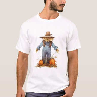 Rustic Fall Harvest Scarecrow & Pumpkins Graphic T-Shirt