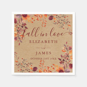Rustic Fall In Love Autumn Fall Floral Leaves Napkin