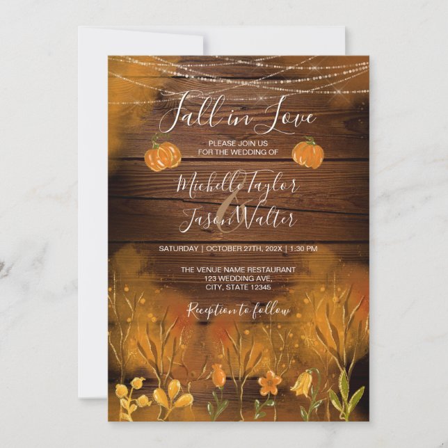 Rustic Fall in Love Autumn Floral Botanic Pumpkin Invitation (Front)