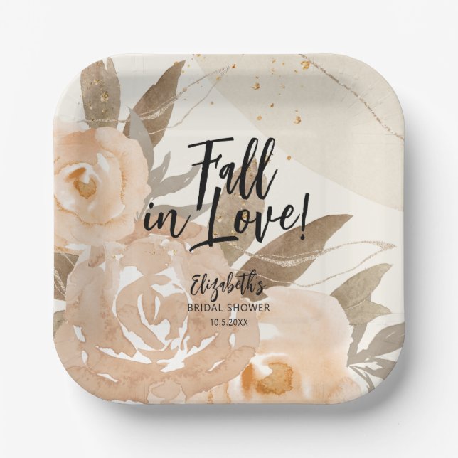 Rustic Fall in Love Autumn Flowers Paper Plate (Front)
