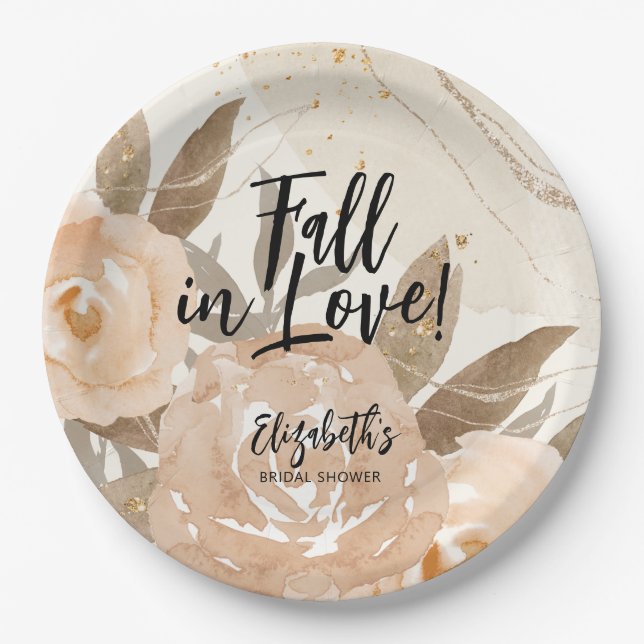 Rustic Fall in Love Autumn Flowers Paper Plate (Front)
