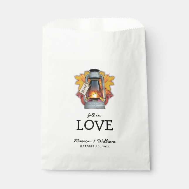 Rustic Fall in Love Autumn Leaves Wedding Favour Bags (Front)