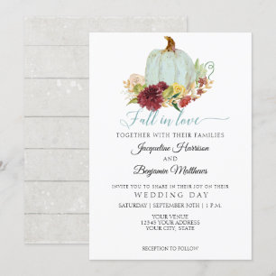 Rustic Fall in Love Blue Pumpkin Burgundy Floral Invitation
