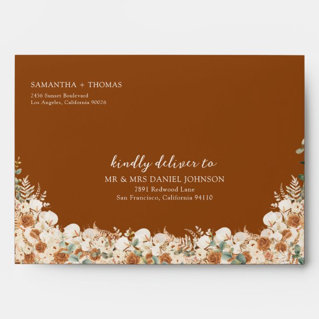 Rustic Fall In Love Boho Terracotta Floral Wedding Envelope (Front)