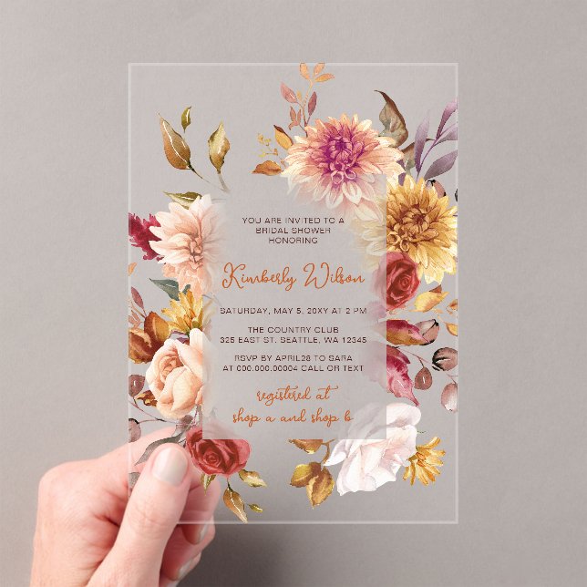 Rustic Fall in Love Fall Bridal Shower Acrylic Invitations (Insitu (Handheld))