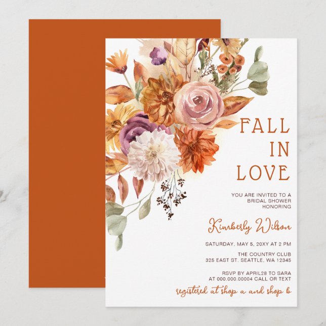 Rustic Fall in Love Fall Bridal Shower Invitation (Front/Back)