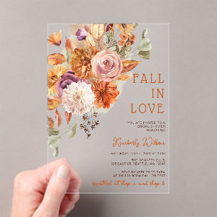 Rustic Fall in Love Fall Floral Bridal Shower Acrylic Invitations