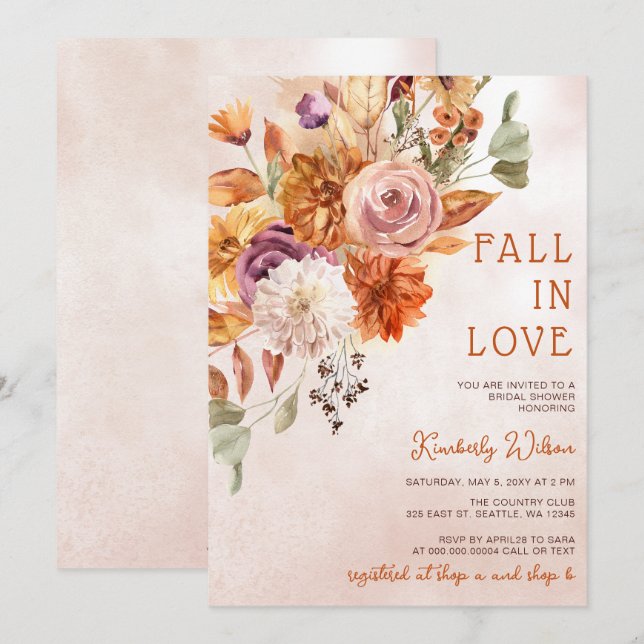 Rustic Fall in Love Fall Floral Bridal Shower Invitation (Front/Back)